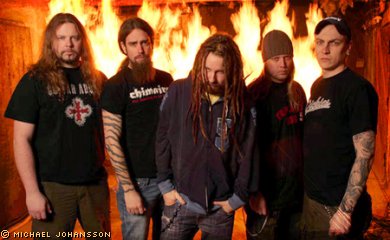 in flames